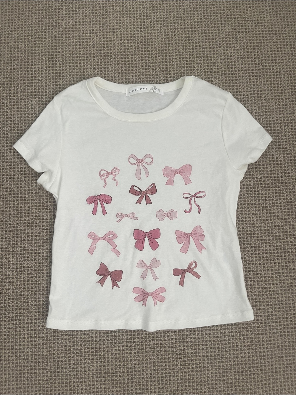 Altar'd State White Tee with Pink Bow Print - Kids Short Sleeve